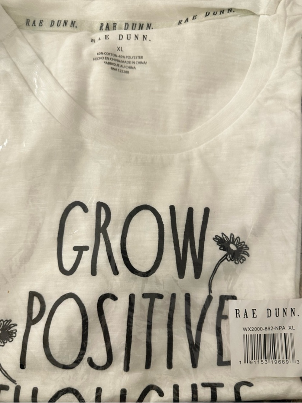 Rae Dunn Grow Positive Thoughts Tee White Graphic Shirt XL NWT - Picture 5 of 13